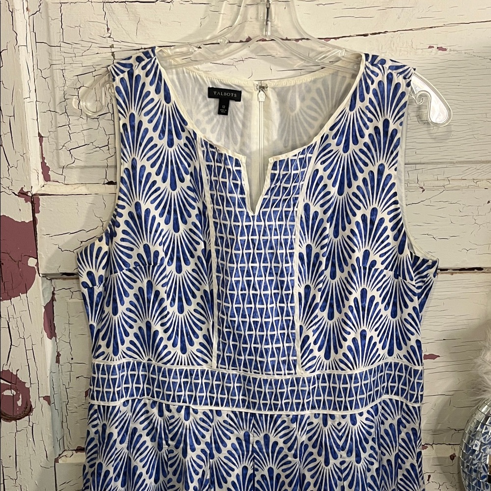 Talbots Fit and Flare Geometric Print Midi Dress Size 12 in EUC - Picture 4 of 7